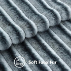 decorUhome Cozy Faux Fur Throw Pillow Covers 18x18 Set of 2 Decorative Soft Plush Striped Modern Farmhouse Boho Couch Pillow Cases with Velvet Back for Sofa Bed Living Room, Blue Grey