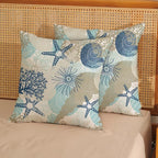 Nautical Coastal Pillow Covers 18x18 Inch Set of 2, Beach Themed Ocean Throw Pillows Starfish Seashell Decorations Summer Pillowcase Linen Outdoor Decor Farmhouse Cushion Case for Home Bedroom