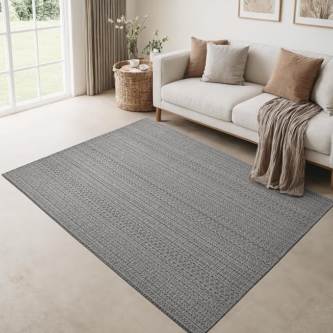 3x5 ft Area Rug - Machine Washable Non-Slip Boho Rug for Living Room, Woven Rug for Bedroom, Dining Room, Home Office - Soft, Lightweight, Stain-Resistant, Soundproof - Grey