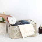 Hipiwe Seagrass Storage Basket Bin Rectangular Handwoven Wicker Storage Box with Handle Opened Baskets for Shelf Organizing Closet Bathroom, 13.3 x 9.8 x 6.7 Inch