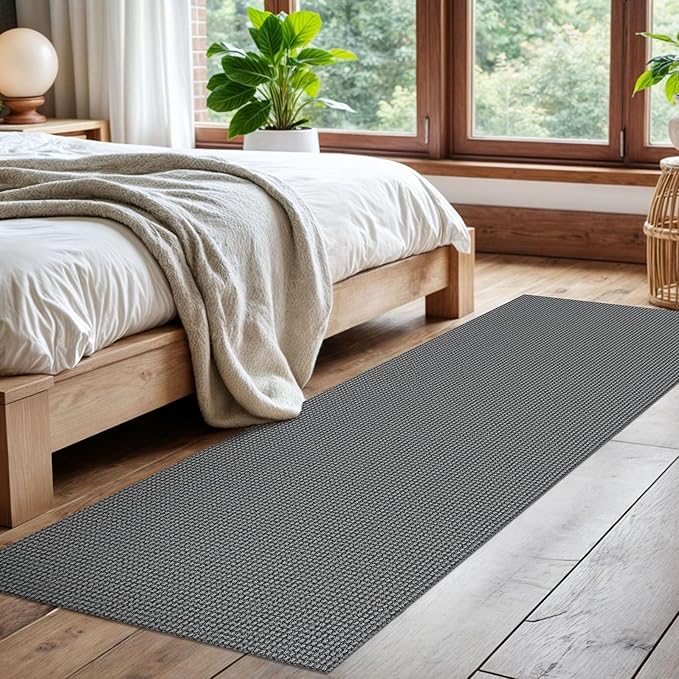 EARTHALL Woven Runner Rug 2x7 Ft Washable Runners for Hallways Cotton Non Slip Rubber Backed Kitchen Runner Braided Indoor Floor Carpet for Entryway, Hallway, Kitchen, Bedroom, Dark Gray
