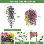 INQCMY Artificial Fake Hanging Plants Flowers Basket for Spring Outdoor Outside Decoration,UV Resistant Faux Silk Flower in Planter for Home Patio Porch Balcony Garden Yard Decor(Mixed Color)