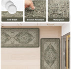 KIMODE Anti Fatigue Mats for Kitchen Floor 17"x47"+17"x29", Boho Kitchen Rugs Sets of 2,Cushioned Kitchen Floor Mats, Comfort Standing Mat for Laundry, Office, Sink, Desk Dark Green