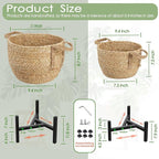 Boho Rattan Woven Stand Planter for Indoor Plant, Outdoor Tall Flower Seagrass Wicker Basket Pot Holders with Adjustable Metal Shelf(Brown)
