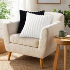 Pallene Faux Fur Plush Throw Pillow Covers 18x18 Set of 2, Luxury Soft Fluffy Striped Decorative Pillow Covers for Sofa, Couch, Living Room, White
