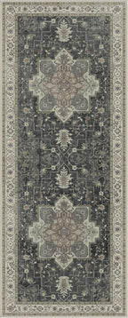 GENIMO 2x5 Runner Rugs for Hallway, Machine Washable Non Slip Vintage Rugs, Low Pile Lightweight Soft Print Rug for enrtyway, Corridor, Home, Office, Kitchen, Muted Charcoal Beige