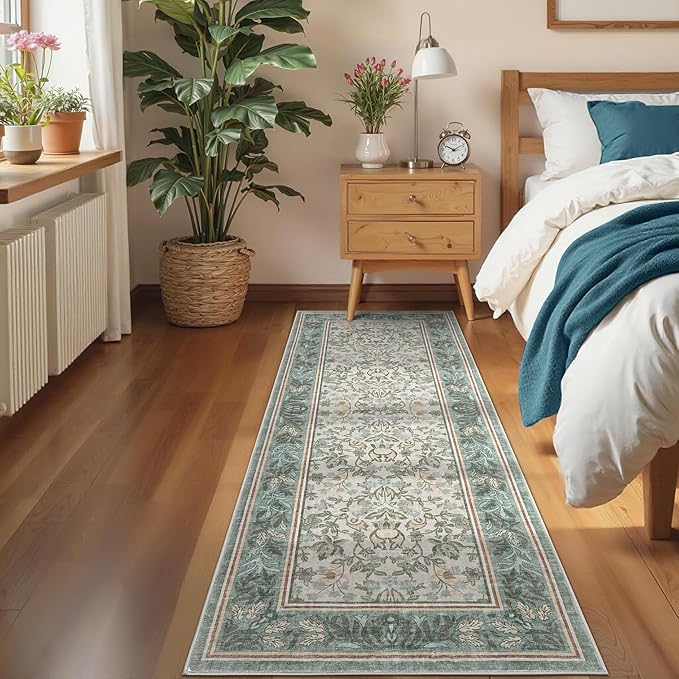 GarveeHome Runner Rugs 2x6 Kitchen Runner Rug Non Slip Washable Runners for Hallways, Boho Vintage Rugs with Rubber Backing Low-Pile Indoor Carpet for Entryway Bedroom Sage Green