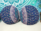 CRAFT KALA Mandala Floor Pillow Cushion Cover Seating Throw Cover Hippie Decorative Bohemian Ottoman Poufs Pom Pillow Cases Indian Cotton Living Room Home Décor 24" Round Set of 2, Elephant Moor Joda