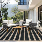 Lahome Elance Striped Easy Jute Outdoor Rug 8x10, Washable Living Room Patio Rug Black Indoor Outdoor Carpet, Farmhouse Geometric Non Slip Non Shedding Carpet for Office Backyard Dining Room