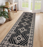 Lahome Bijou Moroccan Easy Jute Outdoor Runner Rug, 2x8 Washable Black Hallway Kitchen Runner Rug with Rubber Backing, Farmhouse Indoor Outdoor Carpet for Hallway 8ft Entryway Porch