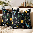 MUSSEL Black Velvet Throw Pillow Covers 16x16 Pack of 2, Vintage Floral Pillow Covers, Mid Century Flower Plant Cushion Covers for Sofa Living Room Home Decor