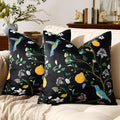 MUSSEL Black Velvet Throw Pillow Covers 20x20 Pack of 2, Vintage Floral Pillow Covers, Mid Century Flower Plant Cushion Covers for Sofa Living Room Home Decor