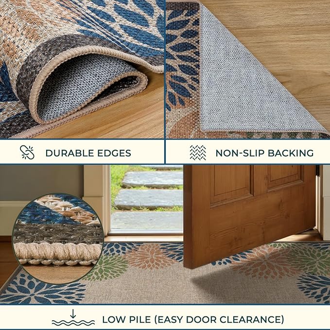 LIVEBOX Modern Easy Jute Outdoor Rug 8x10, Washable Rugs for Living Room Indoor Outdoor Non Slip Large Patio Tropical Floral Farmhouse Area Rugs, Carpet for Backyard Decor(Olive 8'x10')