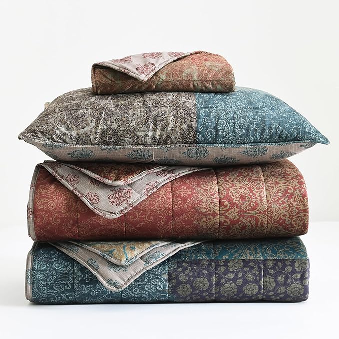 HORIMOTE HOME Velvet Patchwork Quilt King Size, Reversible Vintage Pattern Bedspread Luxury Cozy Vlevet Comforter 3-Pieces Coverlet Bedding Set for All Season (Burgundy)