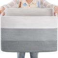 OIAHOMY 108L Large Cotton Rope Basket, Rectangle Woven Baskets for Storage, Nursery Blanket Storage Living Room, Toy Basket With Handle-25”x16”x16”-Gradient Grey