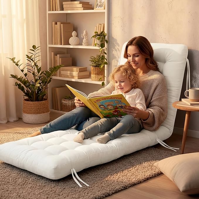 Long Floor Cushion Large Floor Cushion with Brushed Cotton 74.8 x 27.5 x 3.15 in Jumbo Lounger Pillow for Outdoor Indoor Bay Window Meditation Yoga Reading Sleeping(1 Pc,White)