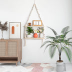 Boho Wall Hanging Shelves Macrame Floating Plant Photos Wood Shelf for Bedroom Living Room Apartment Decor