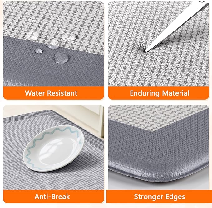 Kitchen Mats, 2PCS Kitchen Rugs for Floor, Cushioned Anti-Fatigue Mats for Kitchen Floor, Non-Slip Standing Desk Mat for Sink, Home, Laundry & Office, 17.3"x30"+17.3"x47" (Grey)