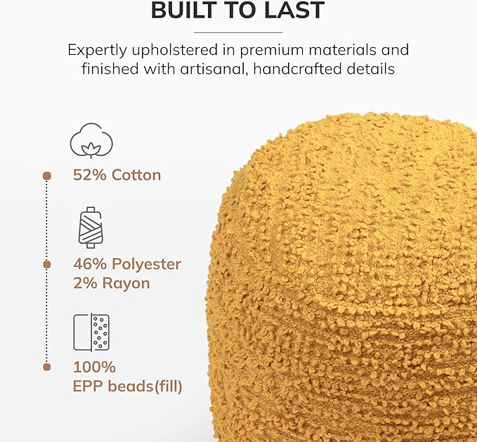 Anji Mountain Pouf Ottoman Foot Rest, Handmade Ottoman Pouf, Comfortable Foot Stool, Decorative Floor Seating for Living Room Decor, Bedroom & Home Décor Accent - Mustard