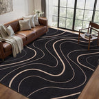Tangsoo Modern Easy Jute 5x7 Area Rug for Living Room,Washable Rug Non Slip Thin Indoor Outdoor Carpet,Farmhouse Black Lines Throw Mat for Office Balcony Backyard Patio Home Decor