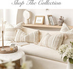 BlissBlush Boho Throw Pillow Cover 20X20, Decorative Accent Pillow for Couch, Square Woven Textured Pillowcase, Modern Boho Pillow for Bed, Bohemian Pillow Cover, Cream White Neutral (Pack of 1)