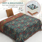 Boho Fall Throw Blanket for Bed,100% Ultra Cotton Soft Breathable Bed Throw Floral Printed Farmhouse Decor Rustic Bed Throws for Couch Sofa Quilt 80" x 90"