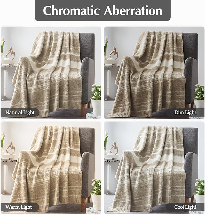 WRENGONGE Khaki Throw Blanket, 60x80 Soft Cozy Striped Throw Blankets for Couch, Sofa, Bed, Travel, Lightweight Fluffy Warm Plush Decorative Blankets for Women, Men Gift