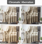 WRENGONGE Khaki Throw Blanket, 60x80 Soft Cozy Striped Throw Blankets for Couch, Sofa, Bed, Travel, Lightweight Fluffy Warm Plush Decorative Blankets for Women, Men Gift