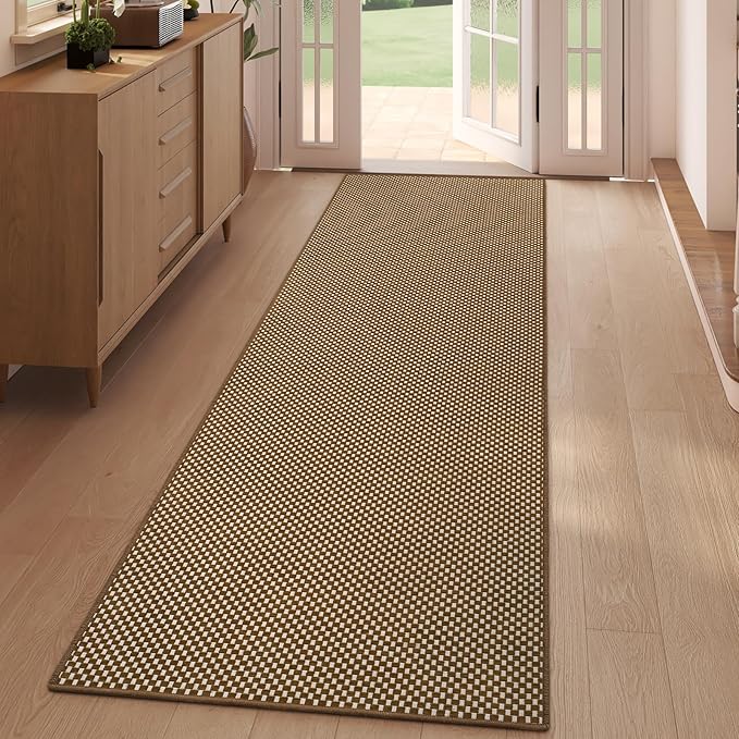 2x6 ft Kitchen Runner Rugs Mat Non Slip Woven Runners for Hallways Washable, Soft Long Entryway Laundry Hall Floor Runner Carpet for Indoor Backdoor Bedroom Living Room, Dark Brown/Coffee