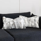 MOOX Rabbit Fur Throw Pillow Covers Decorative Fluffy Soft Fuzzy Plush Luxury Genuine Animal Skin Lumbar Pillow 12"x20" Cushion Cover, Couch-Grey White