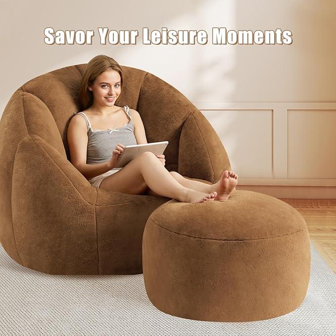 Round Pouf Ottoman Foot Rest, 29 X 18Inch Floor Poufs Footstool, A Round Modern Foam Filled Foot Stool for Living Room, Home, Nursery, Dorm (Orange, 29Inch)