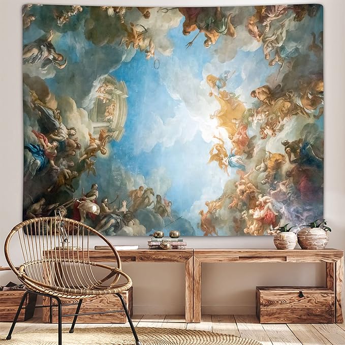 Sanzugh Retro Renaissance Tapestry, Vintage Greek Mythology Painting Art Ceiling Tapestries Wall Hanging for Bedroom College Dorm Living Room Office Decor 60X40, Unique Baroque Angel Poster Blanket