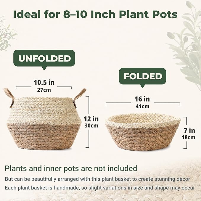 Pot for Artificial Tree Indoor, Vase for Olive Tree Indoor, Fake Plant Pot, Planter for Faux Plant (10" D x 12" H, Woven Plant Basket, Large)