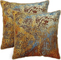 KSLIDS Brown Rust Soft Velvet Throw Pillow Covers Set of 2 Gold Orange Teal Rustic Decorative Pillow Covers 18x18 Inch Rusty Copper Metallic Bronze Pillow Case for Sofa Couch Living Room Home Decor