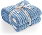 Snuggle Sac Ribbed Blue Throw Blanket for Couch, Microfiber Knit Stripe Throws, Soft Fuzzy Blankets for Couch, Sofa, Travel, Blue, 50x60 inches