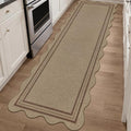 Scalloped Easy Jute Hallway Runner Rug, 2.6x8 Kitchen Non Slip Runner Washable Outdoor Indoor Long Rug, Farmhouse Morden Carpet for Porch Bedroom Laundry