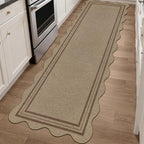 Scalloped Easy Jute Hallway Runner Rug, 2.6x8 Kitchen Non Slip Runner Washable Outdoor Indoor Long Rug, Farmhouse Morden Carpet for Porch Bedroom Laundry