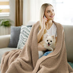 Knitted Throw Blanket 60"X80", Taupe Knit Throws for Bed, Super Soft Boho Chevron Blankets for Couch Sofa Chair Room Decor, Textured Decorative Farmhouse Cozy Lightweight