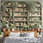 Accnicc Sage Green Plant Bookshelf Tapestry Botanical Bookshelf Tapestries Wall Hanging Vintage Potted Plants Library Backdrop Extra Large Tapestry for Bedroom Living Room Dorm 90 x 68 inch