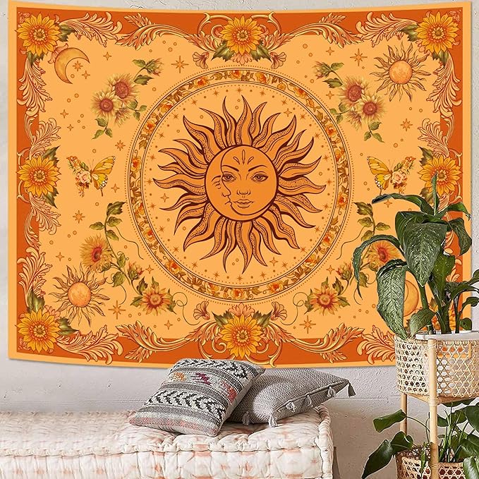 Spenlife Boho Sun and Sunflower Tapestry Bohemian Tapestry for Bedroom Vibrant Tapestries Wall Hanging Bedroom Living Room Wall Art and Home Decor 60x80