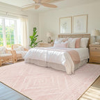 Area Rug 9x12 Rug Machine Washable Non-Slip Low Pile Print Pattern Western Rug for Living Room Bedroom Entryway Tribal Series -Light Pink/Cream