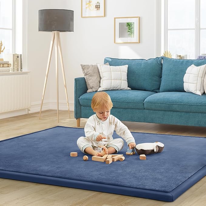 Baby Play Mat for Floor Nursery Rug Muscle Mat Area Rug Playroom Rug 74"x50" Playpen Mat Memory Foam 1.3" Thick Crawling Mat for Babies,Toddlers, Infants, Kids,Sapphire Blue