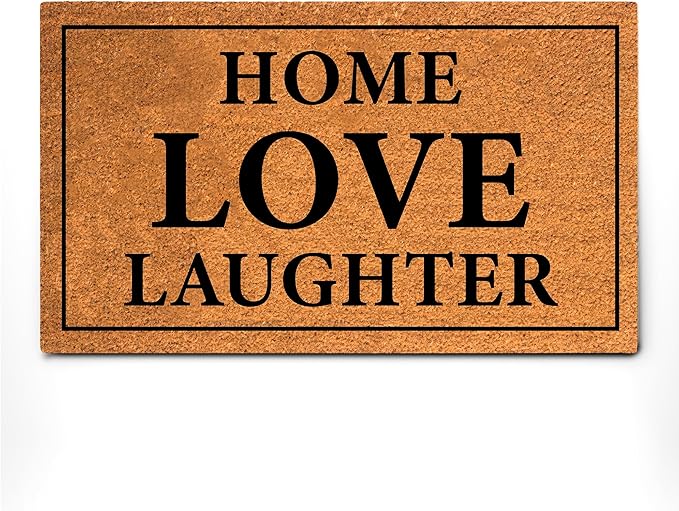 PLUS Haven Coconut Coir Home Entrance Door Mat – 17.5" x 30" | Home Love Laughter Heavy-Duty Doormat for Indoor & Outdoor Use | Durable & Eco-Friendly