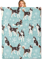 Snowy Husky Throw Blanket - 40x50in,Ultra Soft, Cozy Lightweight Flannel,Playful Puppy Dog & Snowflake Blankets - Gifts for Kids & Pet Lovers,for Couch Home Living Room Decor