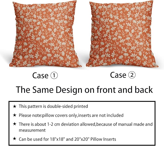 Orange Floral Pillow Covers 24x24 Set of 2 Vintage Rustic Old Style Cute Small Flower Print Decorative Outdoor Pillowcases Farmhouse Throw Cushion Case Decor for Couch Sofa Bed