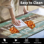 Arttown Farmhouse Teal Anti-Fatigue Kitchen Rug Set of 2 Wood Brown Black Vintage Cushioned Floor Standing Mat Waterproof Non-Slip Kitchen Mat and PVC Ergonomic Comfort Foam Rug