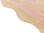 Wave Scalloped Natural Jute Runner Rug, Boho Jute Rug, Entryway Runner Rug, Farmhouse Scallop Rug, Light Pink (2'6" x 10")