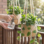 Macrame Plant Hanger 35", Set of 2 No Tassel Hanging Plant Holder, Sturdy Flower Pot Holder with 4 Hooks - Ivory