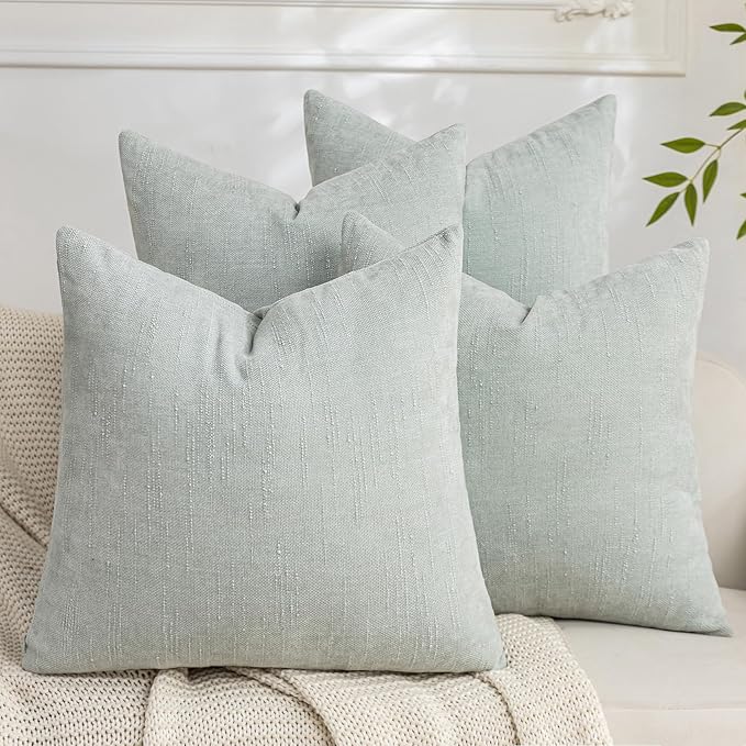 Set of 4 Soft Textured Decorative Throw Pillow Covers 16x16 Inch Cozy Farmhouse Cushion Cover Square Accent Pillow Cases for Bed Couch Sofa Living Room, Light Aqua