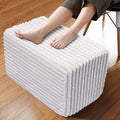 Rectangular Pouf Ottoman, Stuffed Floor Pouf with Foam Chunk Filling, Soft Coral Fleece Furry Foot Rest Stool, Multi-Use Ottoman for Living Room, Wide Stripe Boho Decor, White